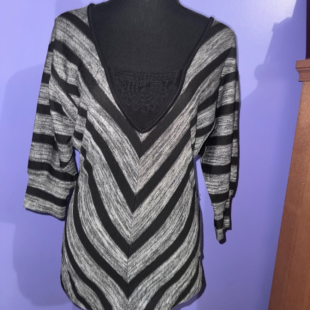 Long Striped V-Neck Sweater